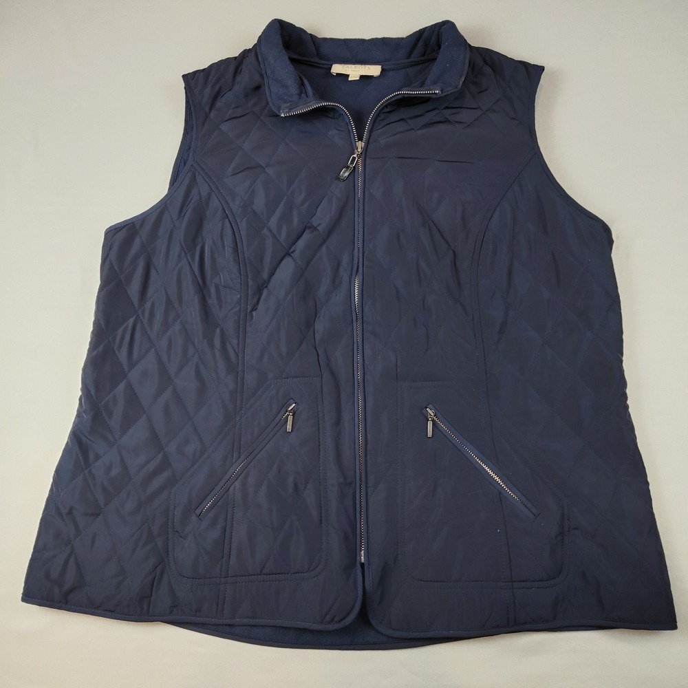 Talbots Woman Womens 1X Fleece Lined Vest Navy Blue Full Zip Plus Size
